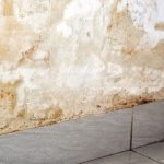 White wall with yellow stains showing moisture damage and discoloration patterns