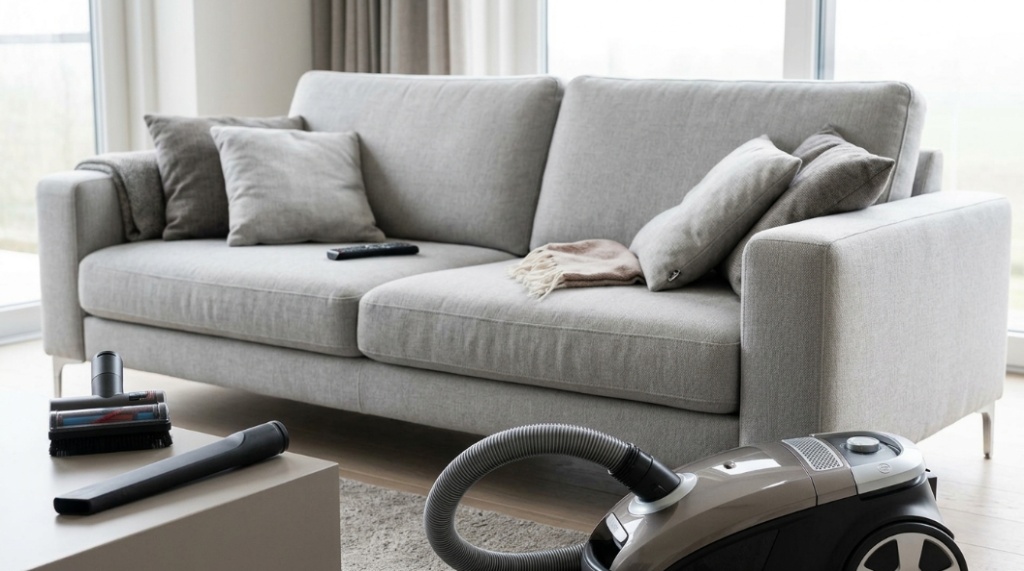 step by step vacuuming sofa cushions and seams