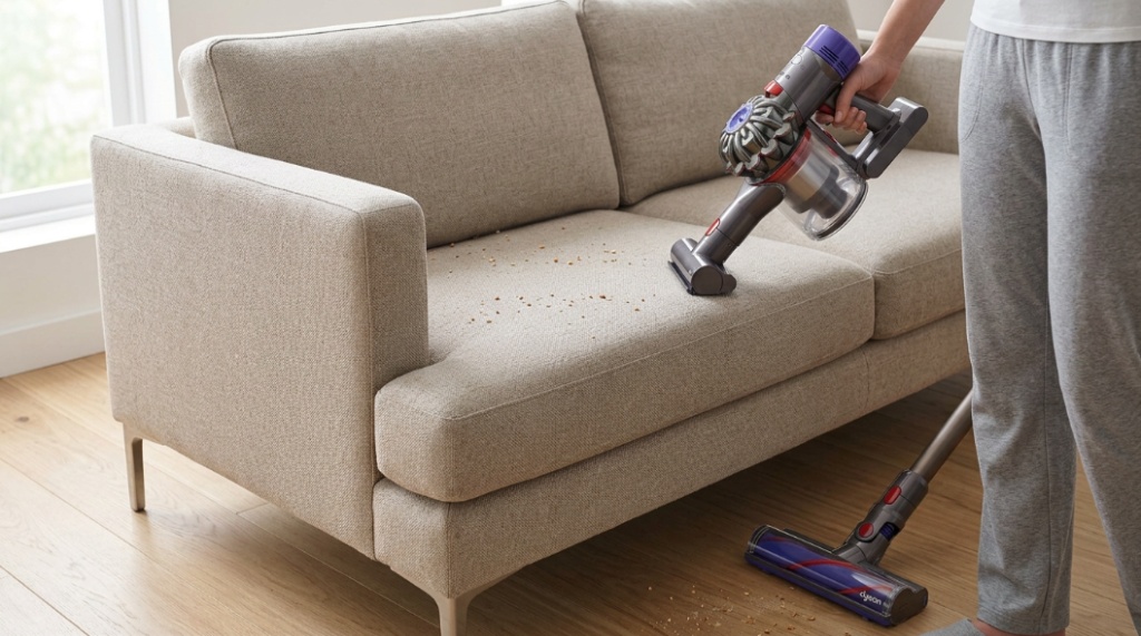 vacuum cleaning fabric sofa upholstery attachment close up